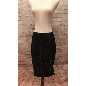 CARMEN Carmen Marc Valvo Size 4 Black Gold Studded Ponte Knit Pencil Skirt